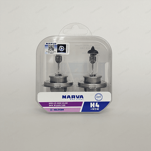 Лампа H4 24V 75/70W NARVA 24V PLUS 100 3200K (2 лампы в боксе + 2 шт. W5W)